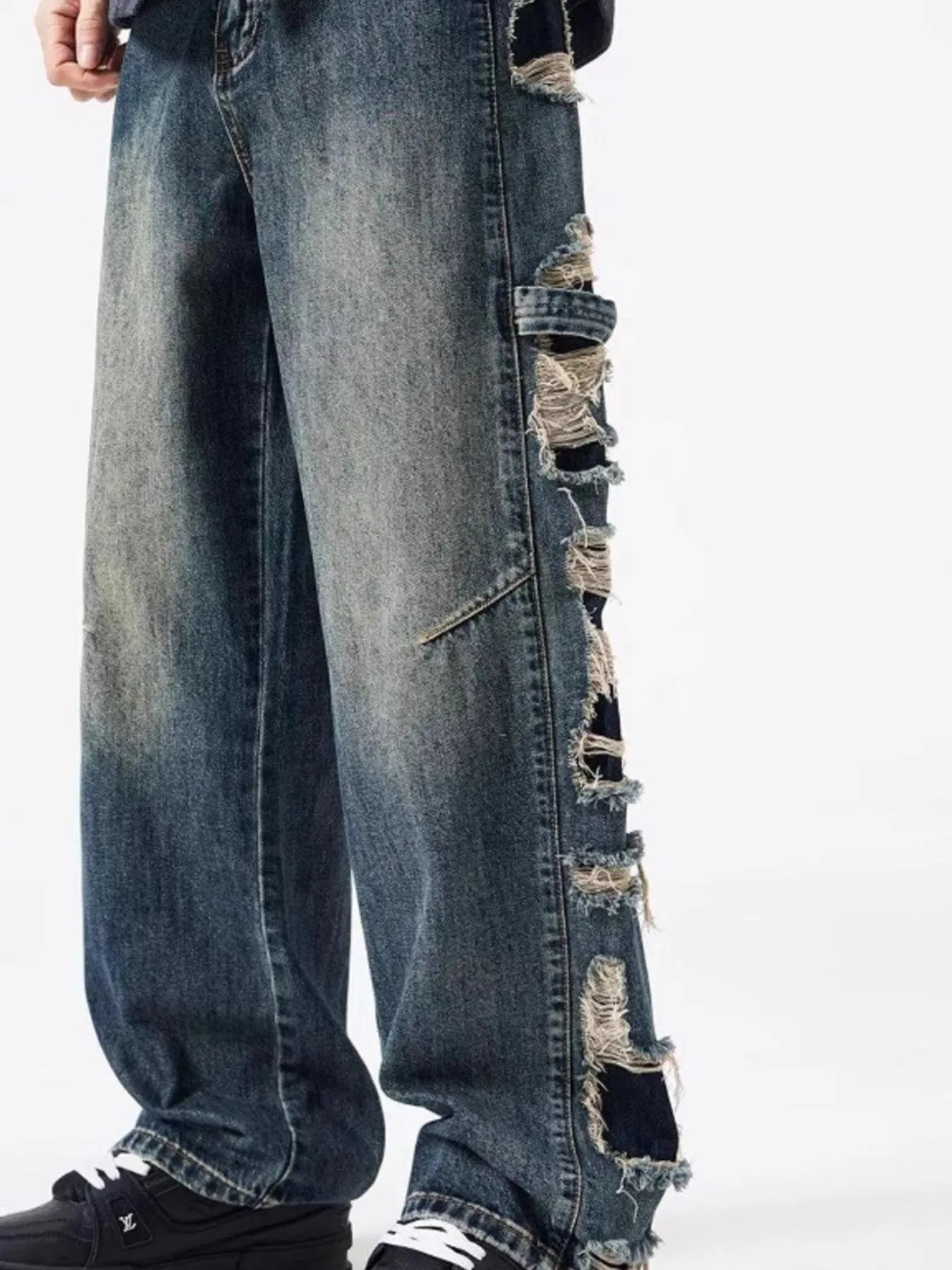 Men's Full Size Distressed Wide Leg Baggy Jeans Plus Size - Velora