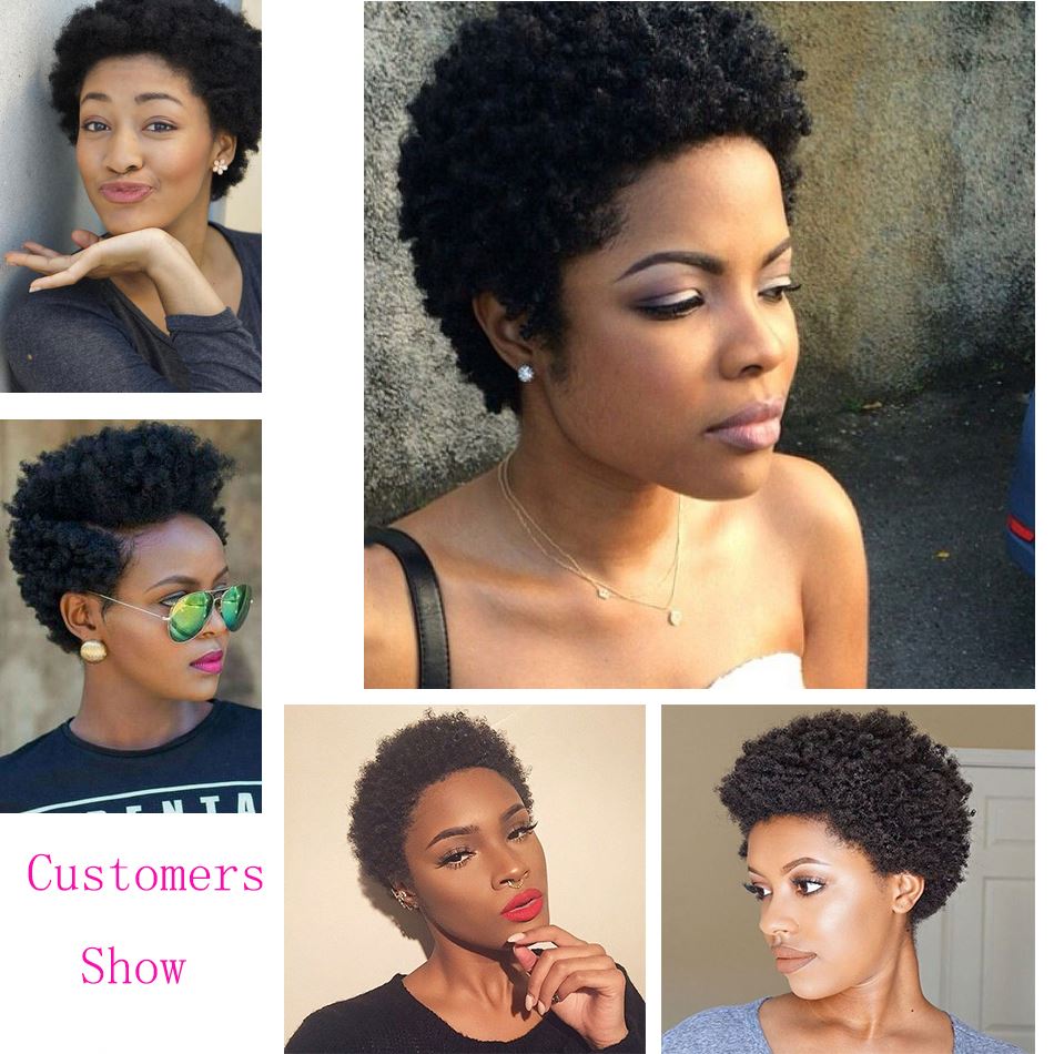 Afro curly Ful Wigs Short Pixie Cut Wig Curly Human Hair Wigs For Black Women