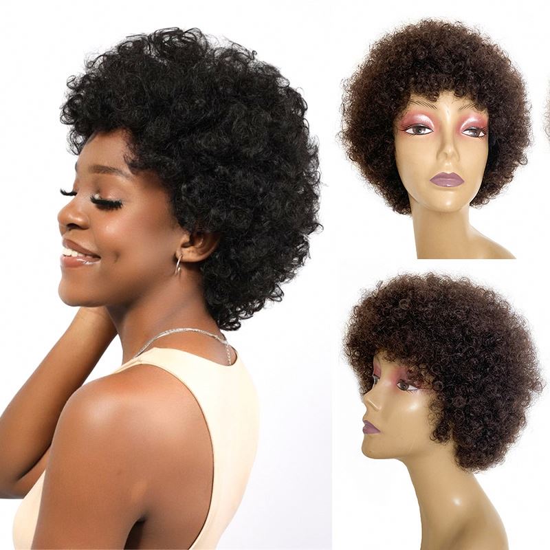 Afro curly Ful Wigs Short Pixie Cut Wig Curly Human Hair Wigs For Black Women