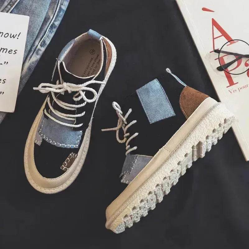 All-match Unisex Canvas Sneakers Shoes Suede Leather High Ankle Sneakers Shoe for Men and Women - Velora