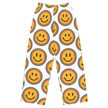All-over print unisex wide-leg pants - retro smiley faces
