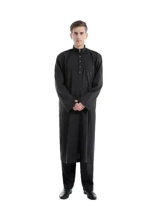 Fashionable and Elegant Arab  Two-piece Solid Color Men's Robe Moroccan Men's Jalabiya