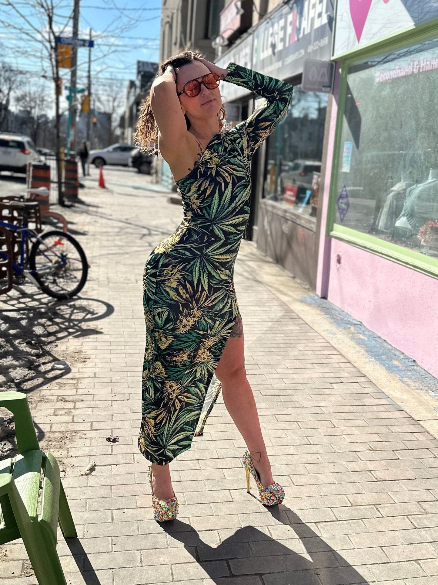 Big Buds One-Shoulder Slit Maxi Dress - Velora