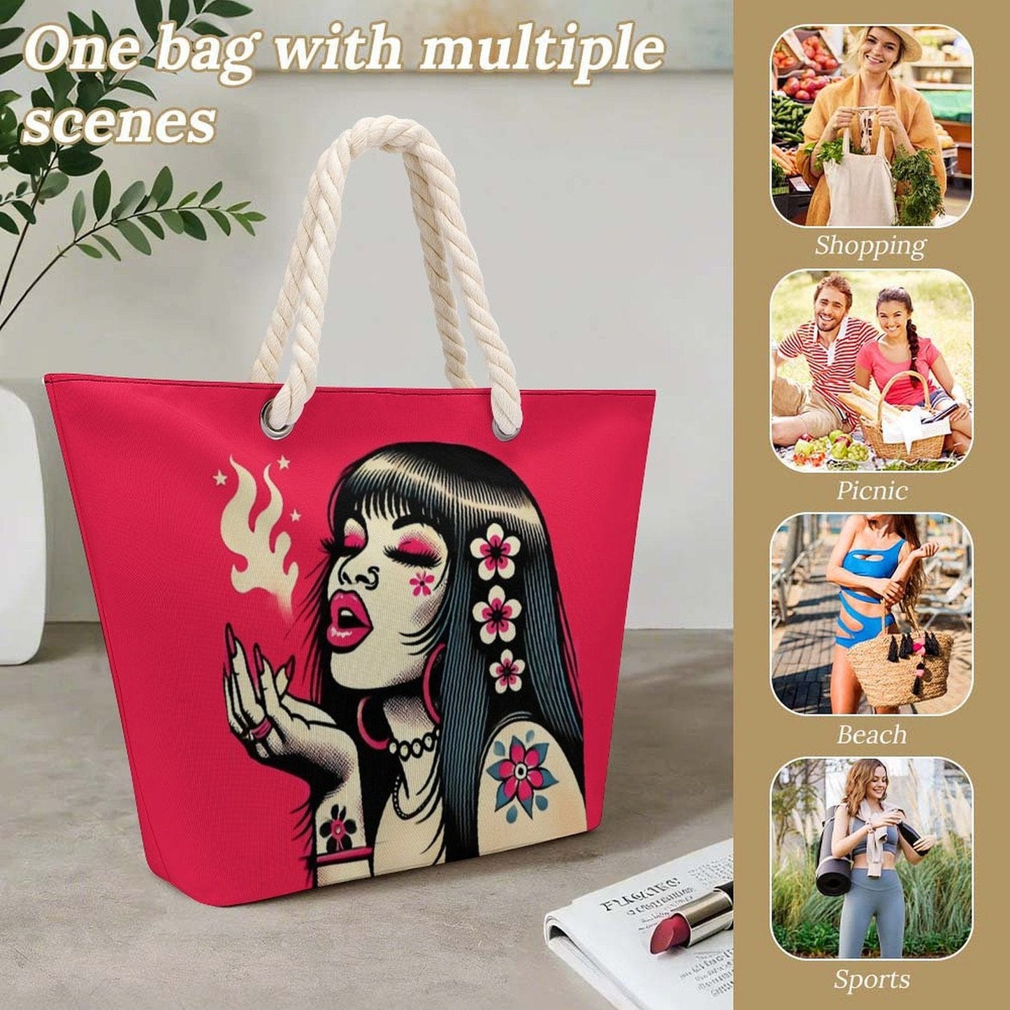 Pink Diesel Hemp rope tote bag - Velora