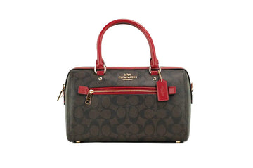 Coach (83607) Rowan Brown 1941 Red Signature Medium Satchel Crossbody Handbag