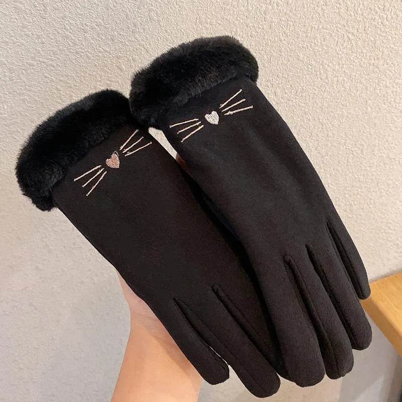 Fleece Lined Padded Warm Keeping Cute Suede Riding Gloves - Velora
