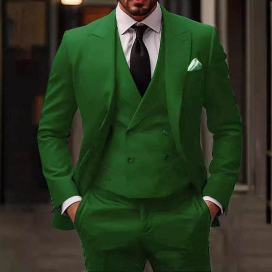 Green Plus-sized Foreign Trade Three-piece Groom Best Man Suit - Velora