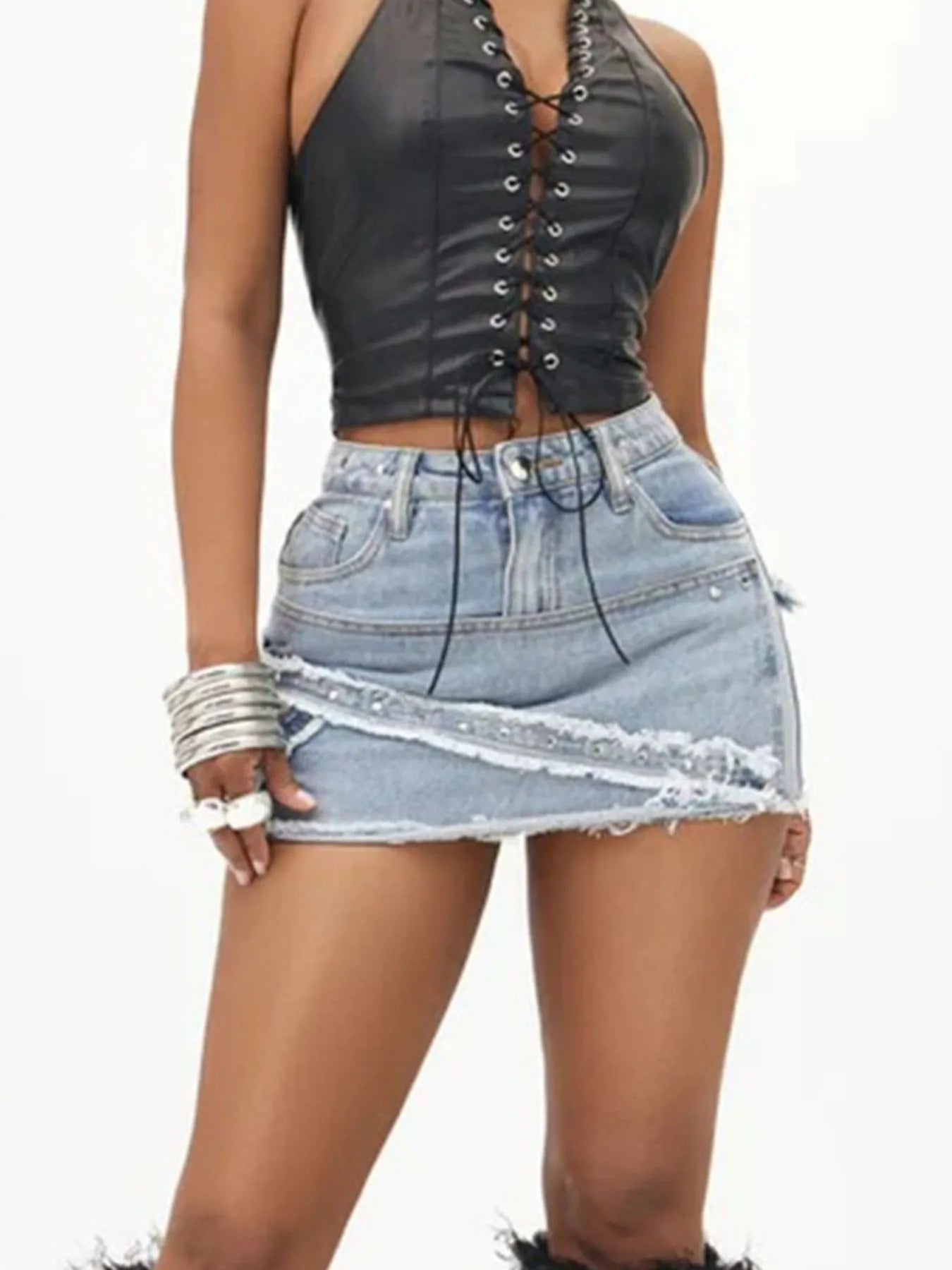 Raw Hem Denim Mini Skirt - Velora