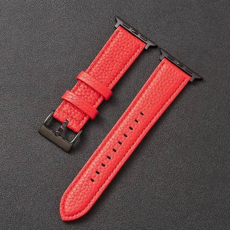 Suitable For Iwatch SE Strap Lychee Pattern Oil Wax Leather Strap New Silicone Leather Strap - Velora