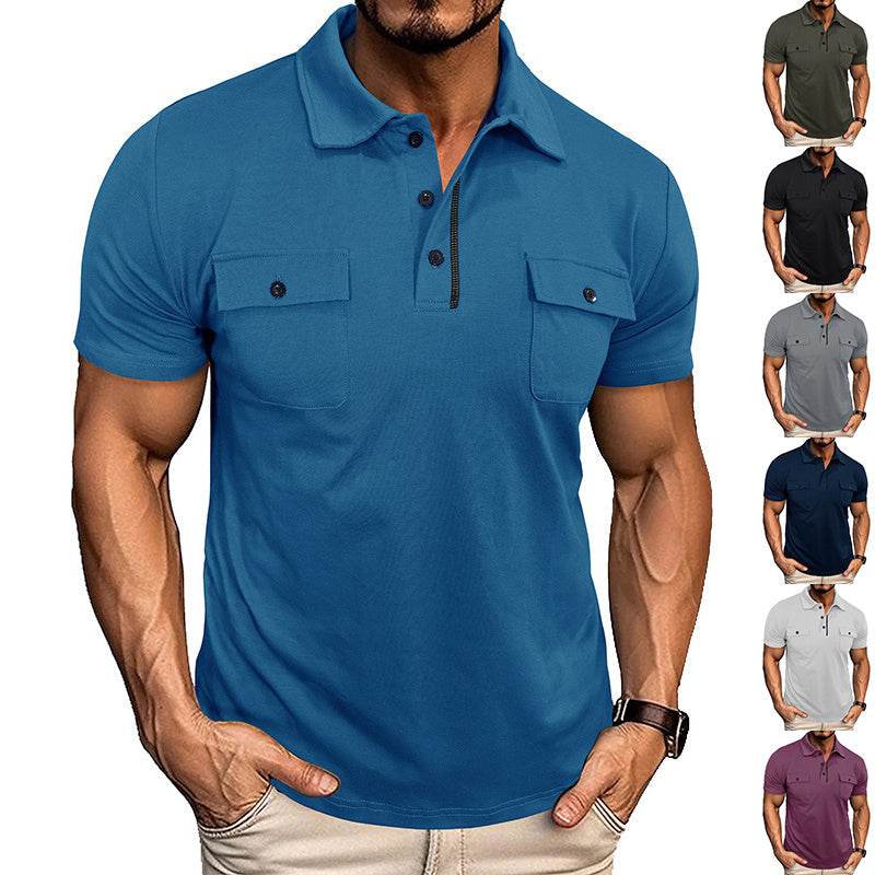 Summer Lapel Button Polo Shirt With Pockets Outdoor Fashion Short Sleeve Tops For Men Clothing - Velora