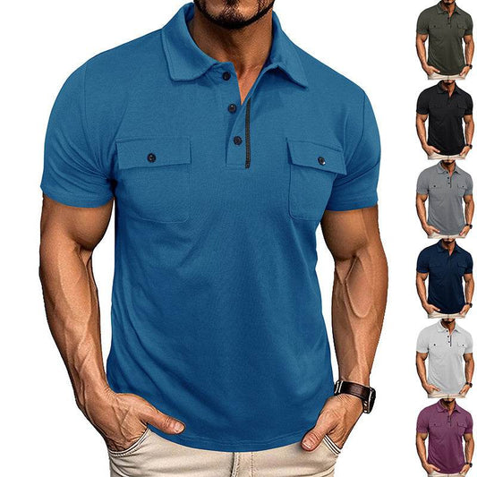 Summer Lapel Button Polo Shirt With Pockets Outdoor Fashion Short Sleeve Tops For Men Clothing - Velora