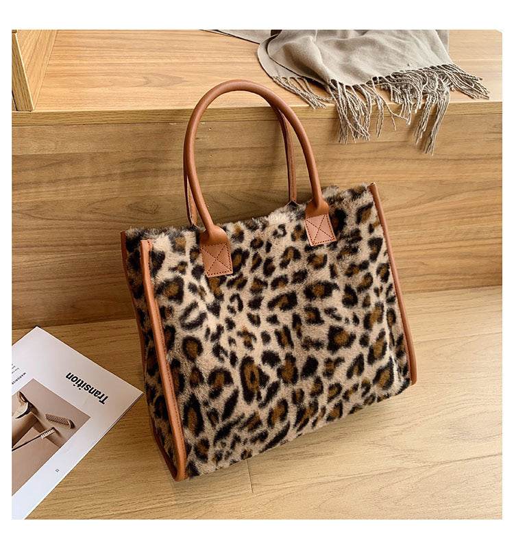 Leopard Animal Skin Large-capacity Handbag Fashion Western Plush