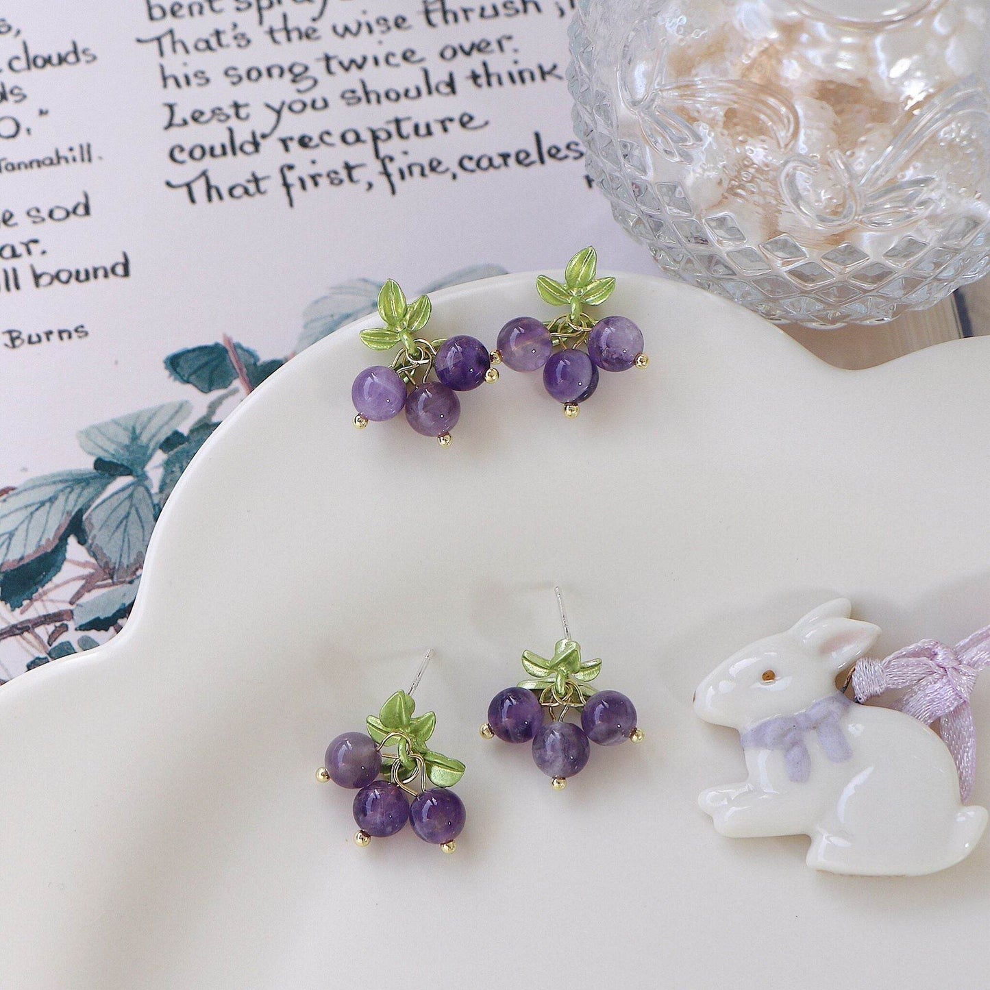 Female Purple Blueberry Fruit Beaded Earrings - Velora