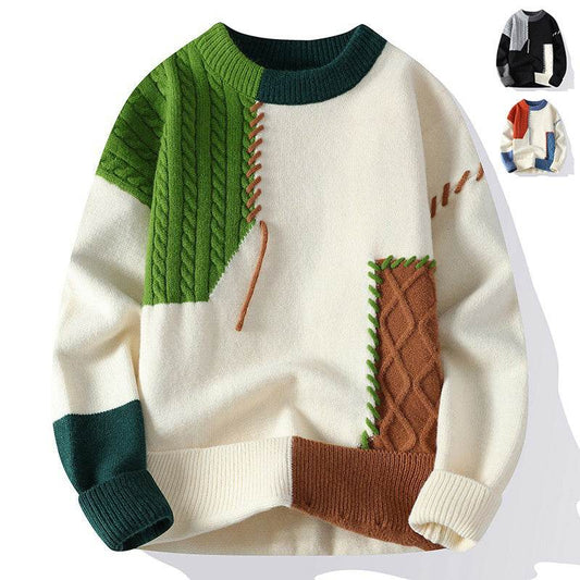 Colorblock Pullover Sweater Winter Fashion Long Sleeve Top Men's Clothing - Velora