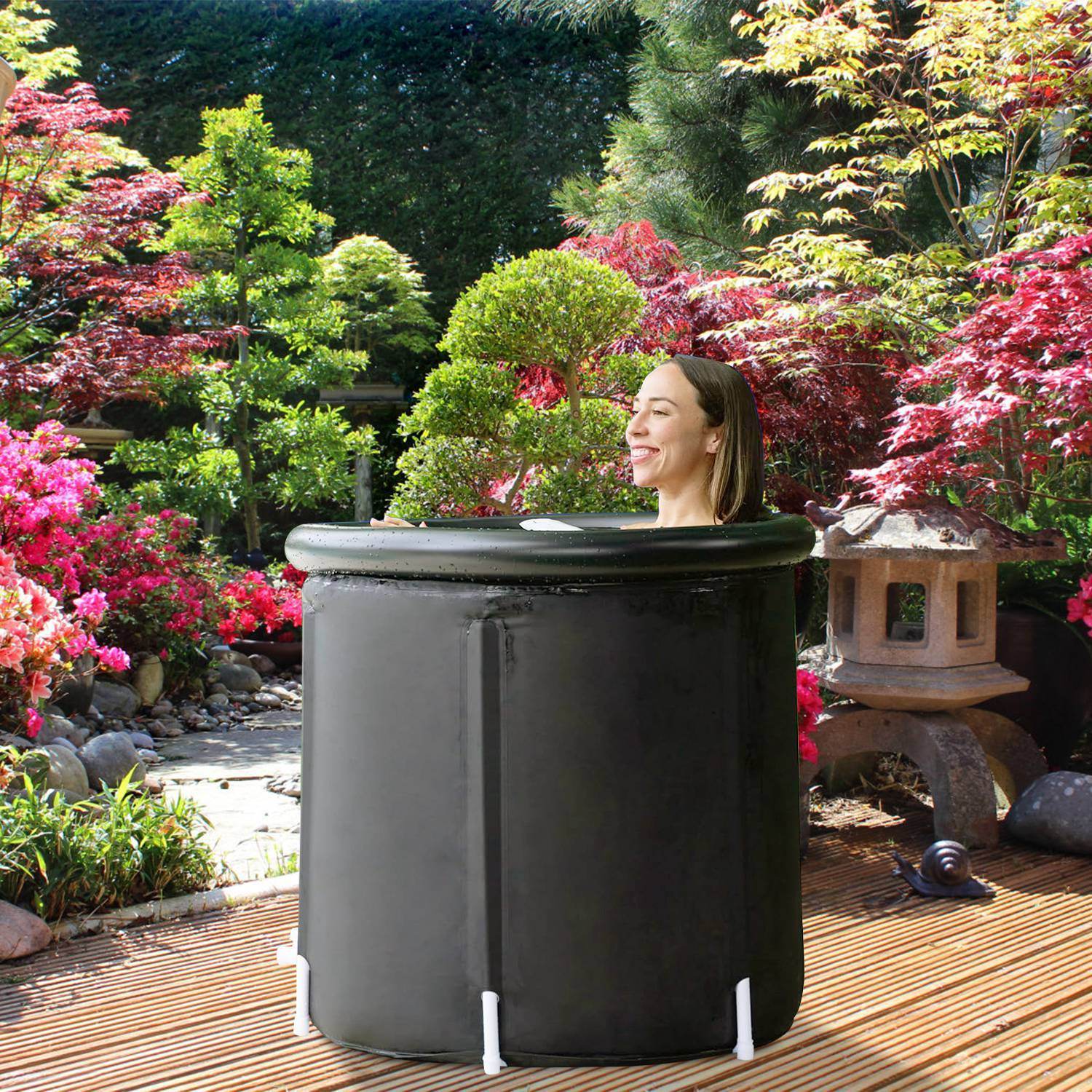 1Pc 97Gal Large Size Ice BathTub With Cover For Adults Athletes Recovery Cold Water Therapy Outdoor Portable Cold Plunge Tub 660LBS Load Capacity 33.46x33.46x29.52in - Velora