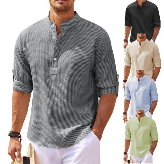Stand Collar Button Shirt Summer Pineapple Texture Shirt Casual Top Men's Clothing - Velora