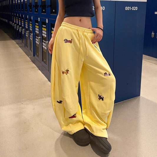 Embroidered Wide Leg Pants – Women's Loose Drape Slacks