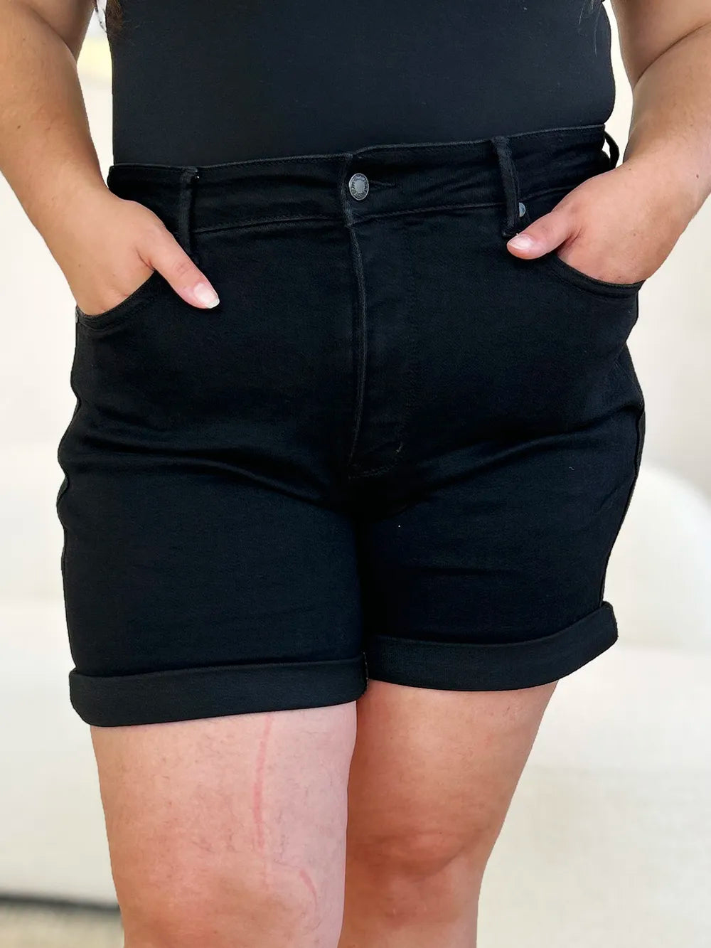 Judy Blue Full Size High Waist Tummy Control Cuffed Denim Shorts - Velora