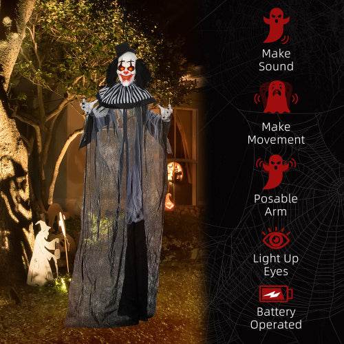 HOMCOM 6 Life Size Outdoor Halloween Decoration, Classic Black And White Striped Clown Animatronic, Sound And Motion Activated Animated Prop With Light Up Eyes Sounds - Velora