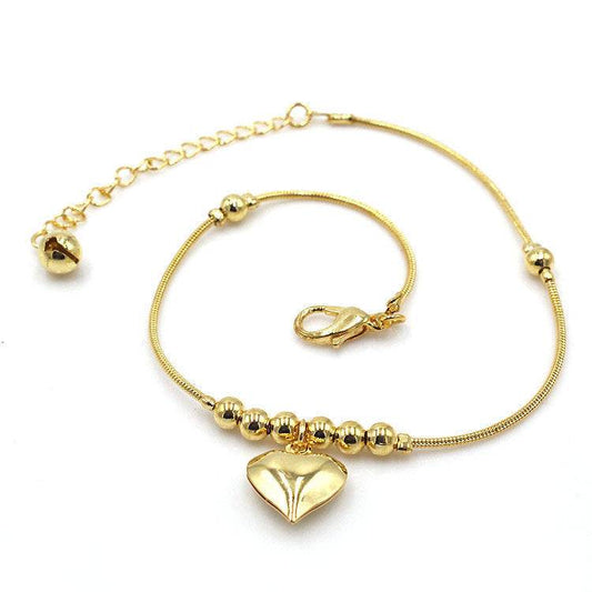 Fashionable Golden Heart-shaped Pendant Anklet - Velora