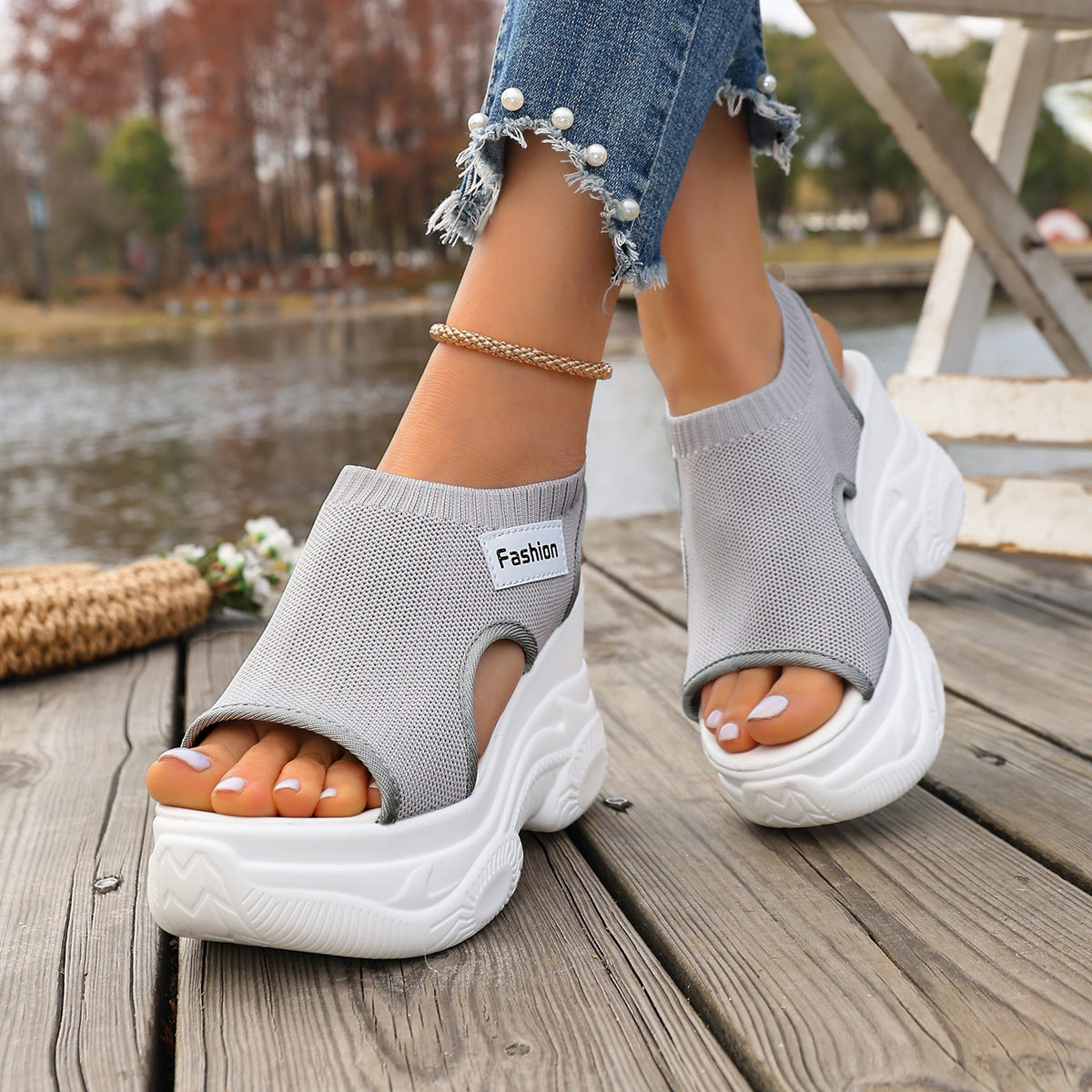 Women's Chunky Wedge Sandals – Open Toe Breathable Slip-On Platform Shoes