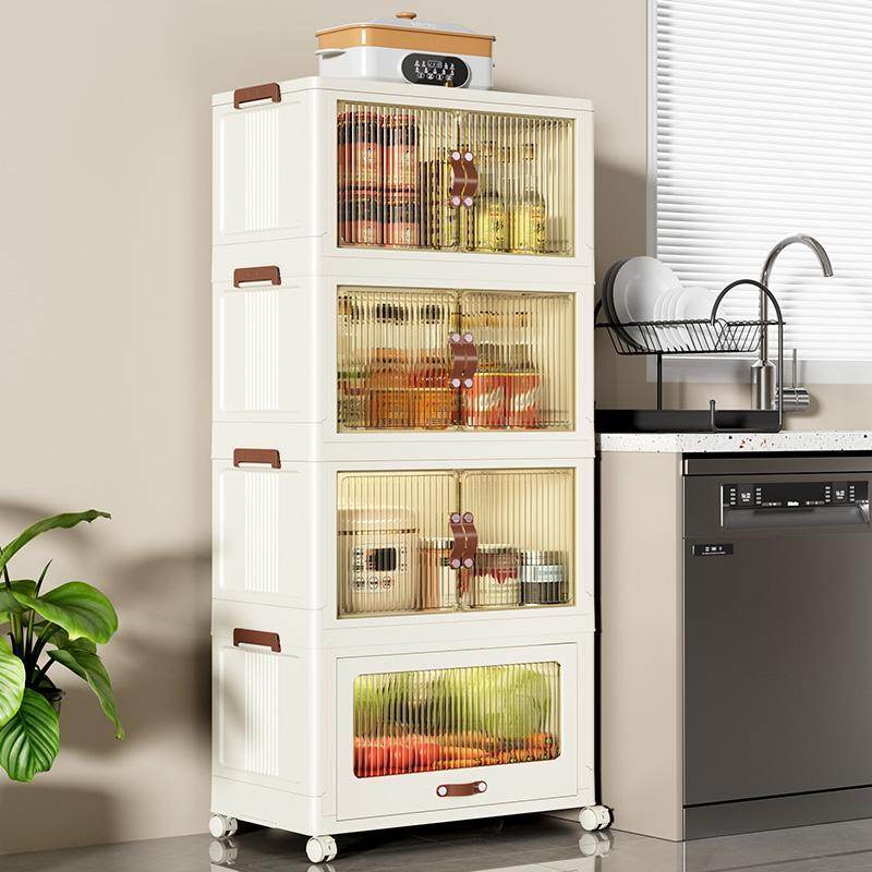 Baby Safety Transparent Opening Lid Indoor Home Decoration Storage Cabinet With Wheels - Velora