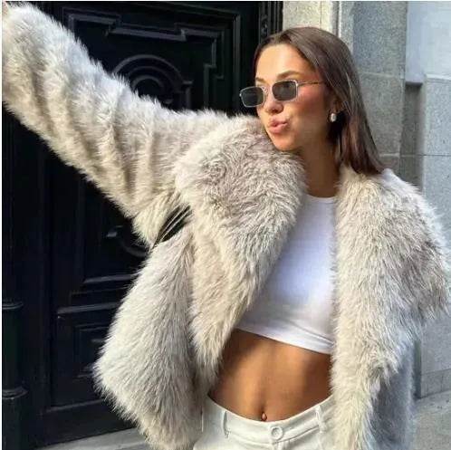 Winter Plush Open front Coat Thick lapel Outwear Faux Fur Coat women - Velora