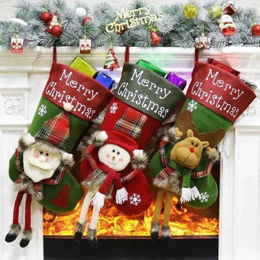 2024 New Year Xmas Big Stockings Set Decorations Christmas 3D Plush Big Sock Christmas Tree Pendant Decorating Supplies - Velora