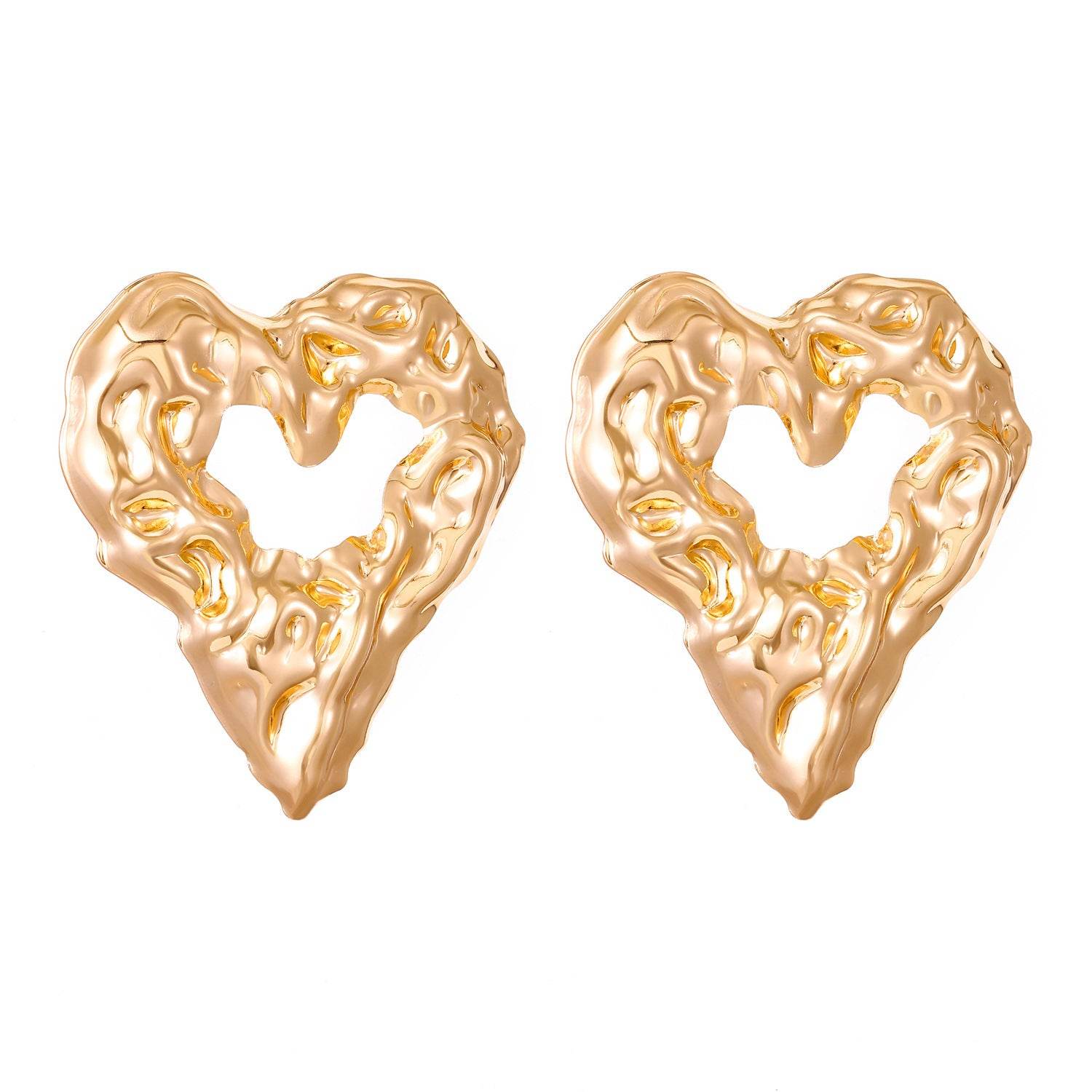 New Pleated Lava Hollow Heart-shaped Earrings Personality Exaggerated Love Earrings For Women Valentine's Day Jewelry - Velora