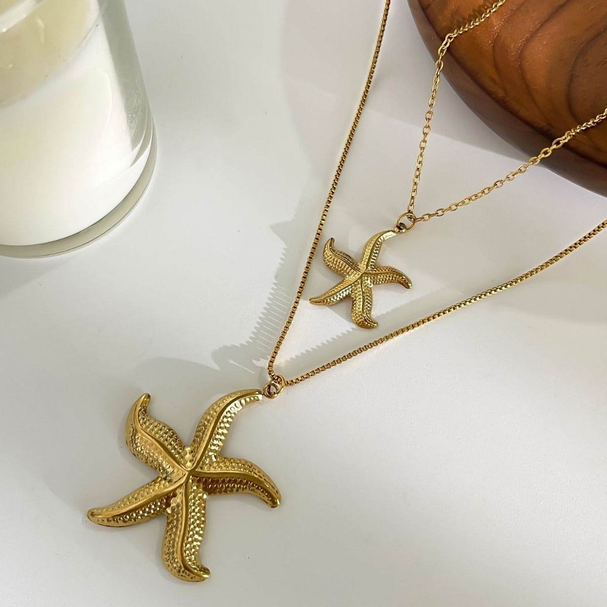 Women's necklace - Stainless Steel Starfish Conch Necklace - Velora