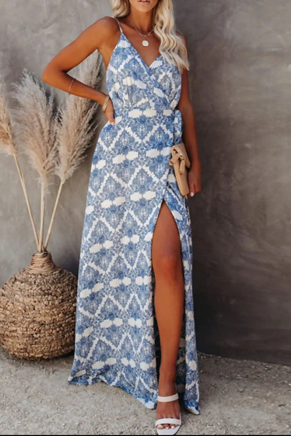 Printed Tied Maxi Cami Dress - Velora
