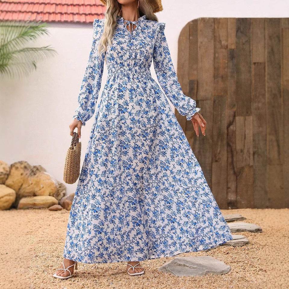 Elegant ladies Spring And Autumn Long Sleeve Floral maxi Dress - Velora
