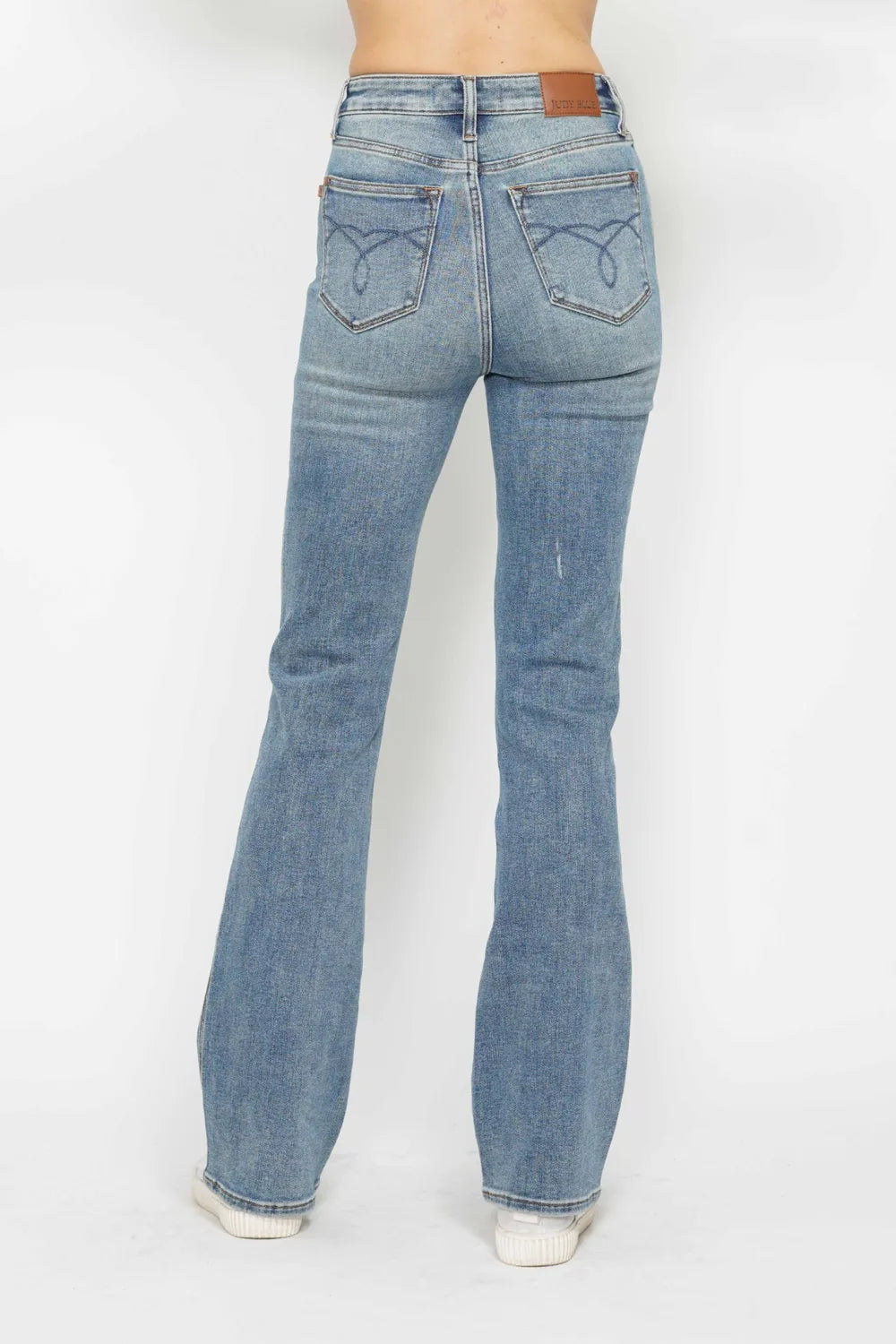 Judy Blue Full Size Tummy Control Back Embroidered Pocketed Bootcut Jeans Plus Size - Velora