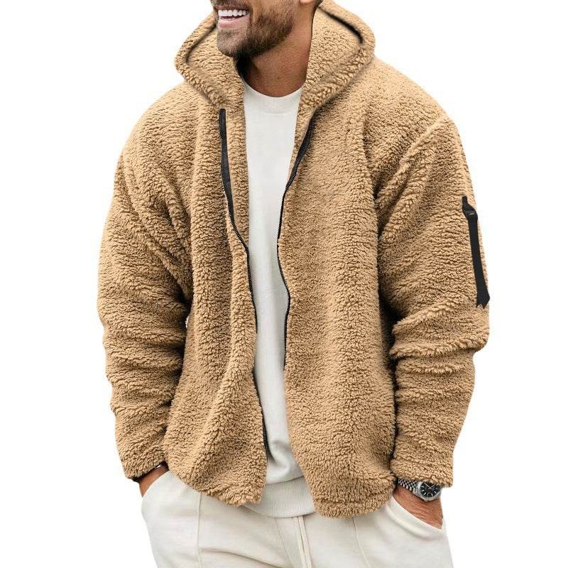 Plush Hooded Jacket Men's Autumn And Winter Fleece Double-sided Wear Warm Coat With Zipper Loose Casual Jacket Outdoor Clothing - Velora