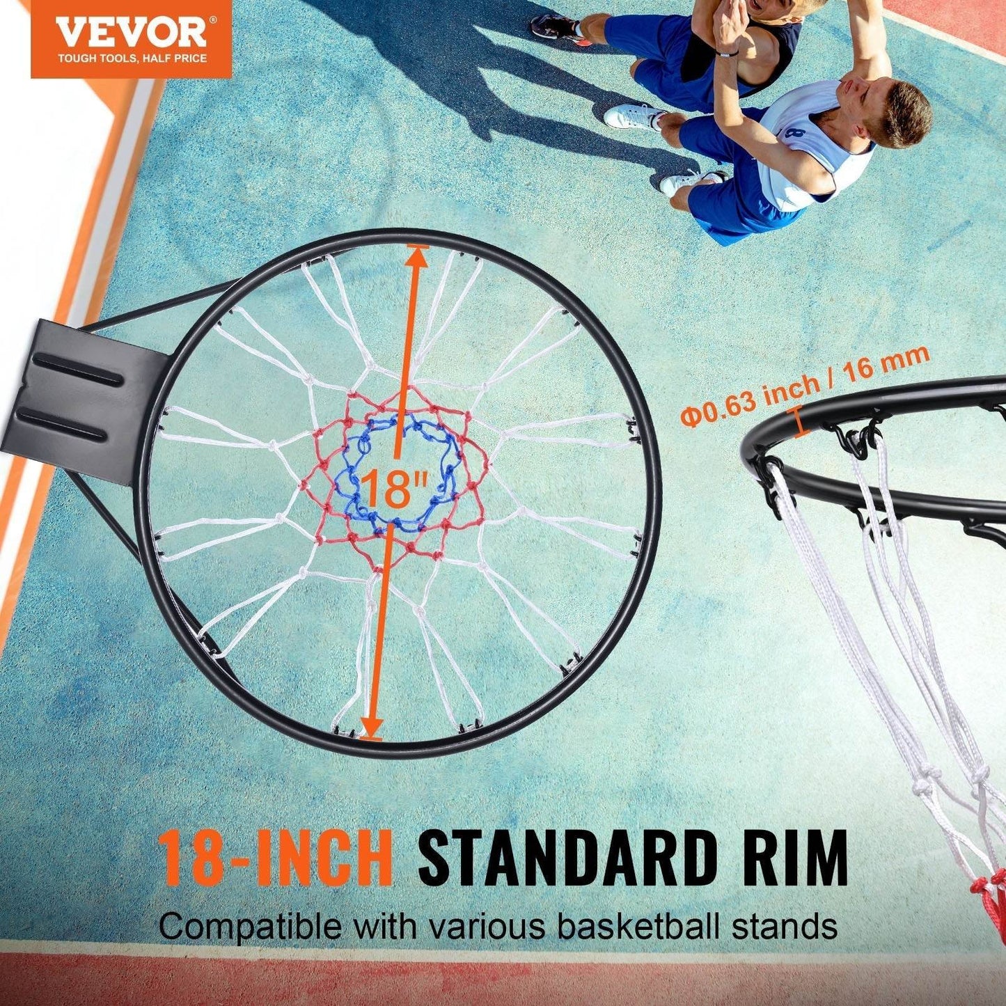 Wall Mounted Basketball Hoop – Heavy Duty Q235 Flex Rim with Net
