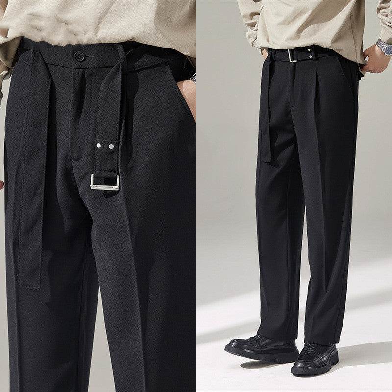 Detachable Belt Draping Wide-leg Suit Chinos Trouser For Men - Velora