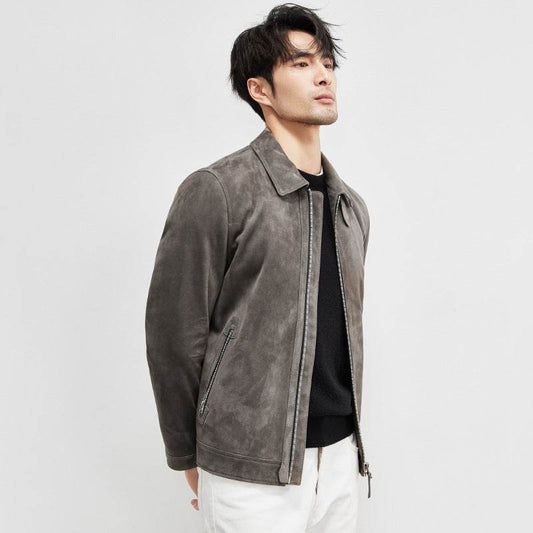 Sheepskin Light Luxury Suede Genuine Leather Clothes Men's Imported Lambskin Suede Lapel Biker's Leather Jacket Men's Autumn Coat - Velora