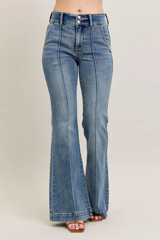 Judy Blue Full Size High-Waist Flare Denim Jeans with Front Seam Detail Plus Size - Velora