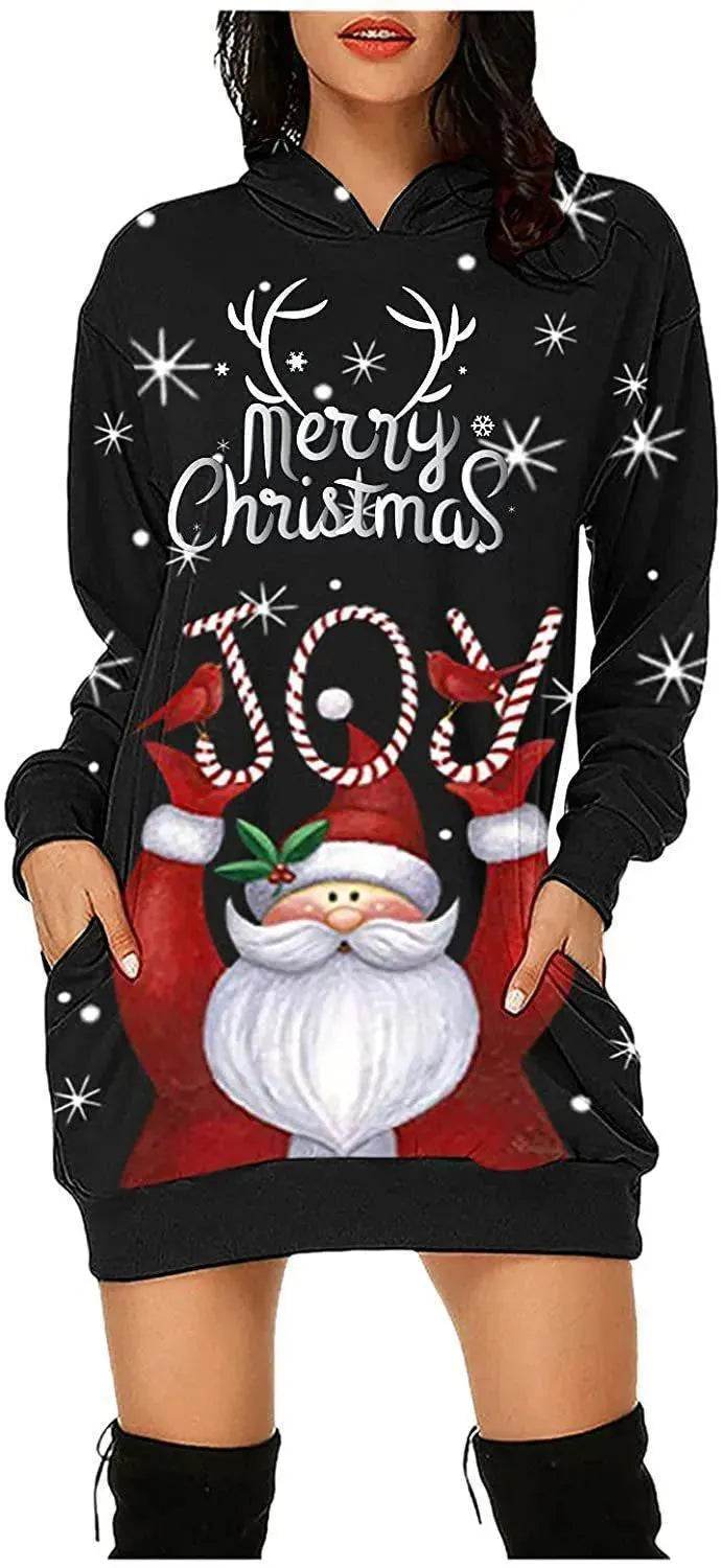 Women's Long-sleeved Christmas Hoodie Sweatshirt Dress Winter - Velora