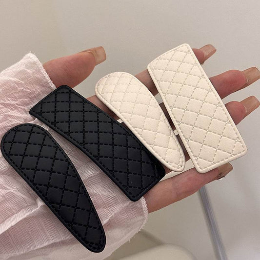 Classic Korean Style Simple All-match Diamond Plaid Fabric Edge Bang Hairpin Hair Accessories A Pair Of Hairclips Broken - Velora