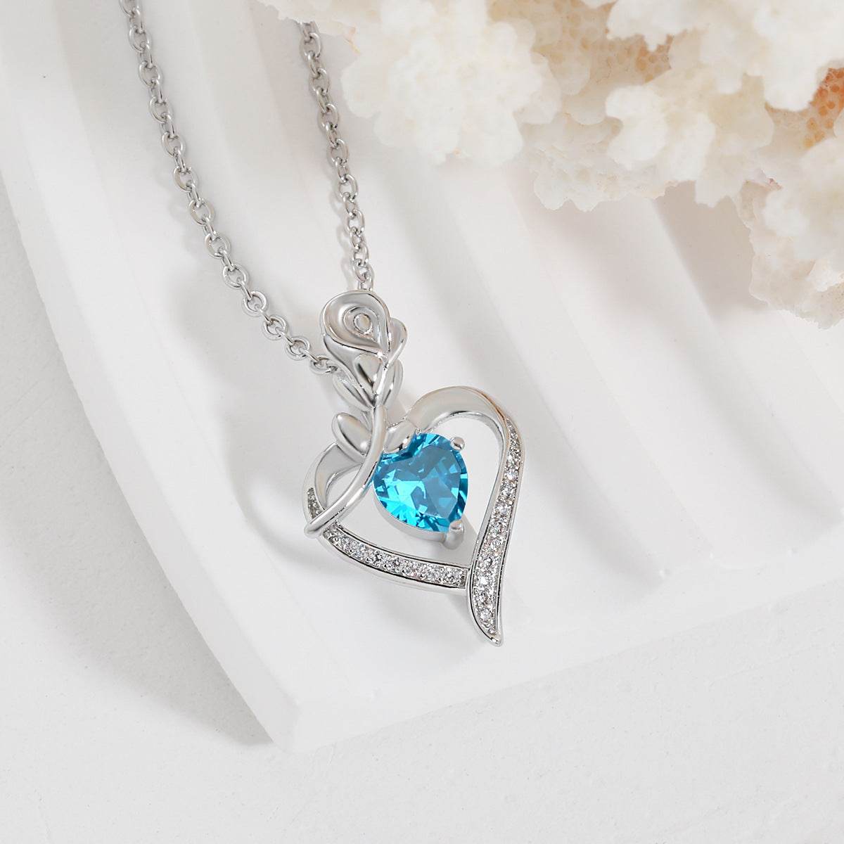 Rose Heart-shaped Necklace With Rhinestones Fashion Everlasting Flower Love Necklace For Women Valentine's Day Gift - Velora