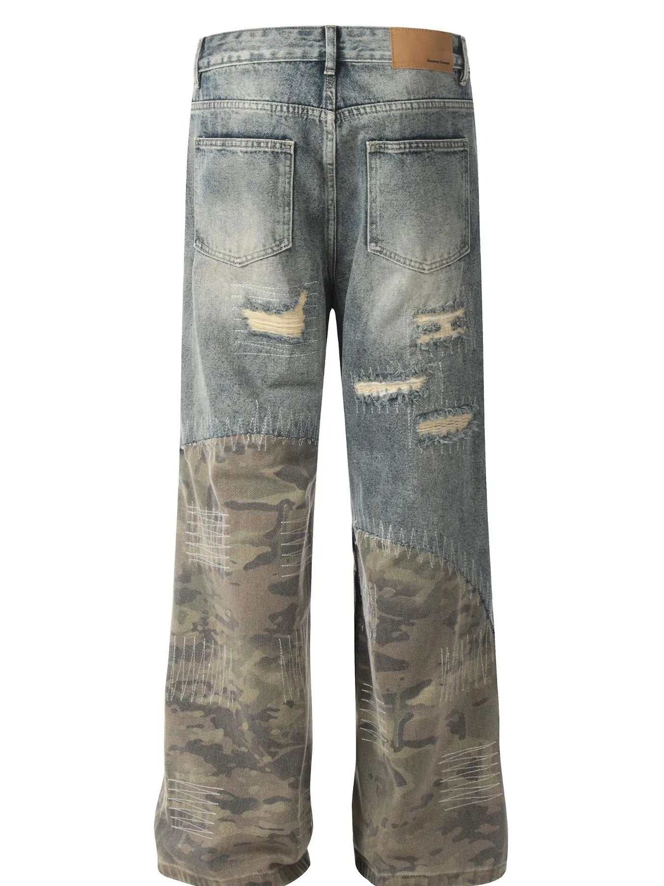 Men's Distressed Camouflage Patchwork Jeans - Velora