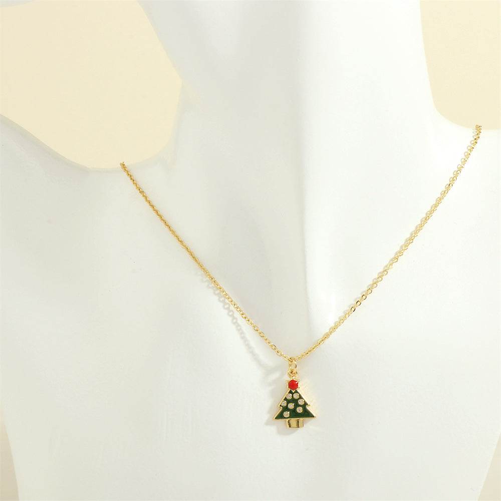 Christmas Tree Santa Claus Elk Snowman Oil-drop Necklace With Colored Rhinestones Ins Festival Clavicle Chain Necklace For Women Jewelry - Velora