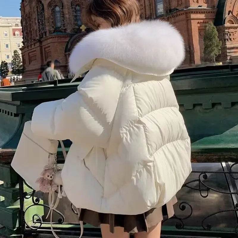 Women Cotton-padded Down Jacket Fur Collar Thick Puffer Winter Coat - Velora