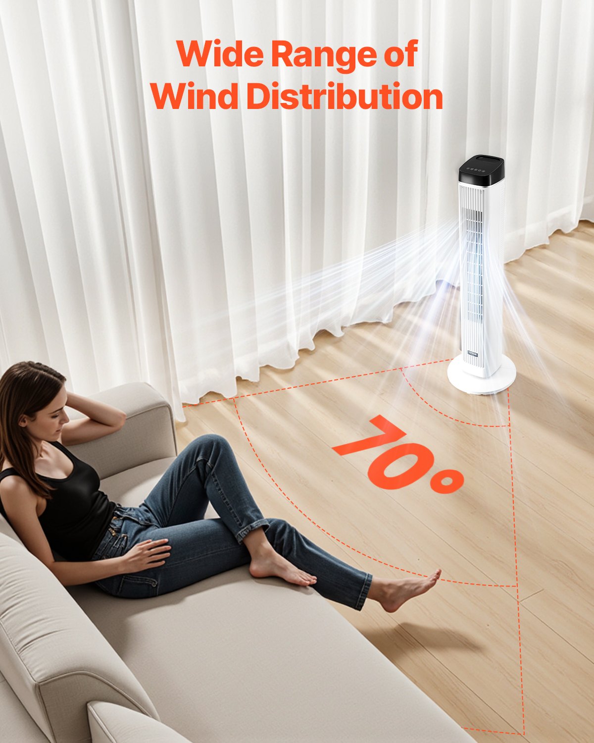 Oscillating Tower Fan with Remote Control, 9-Hour Timer, High Velocity Cooling