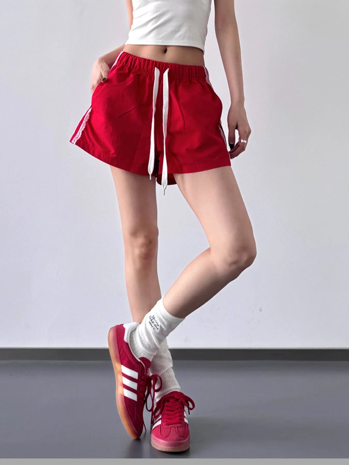 Side Stripe Drawstring Shorts - Velora