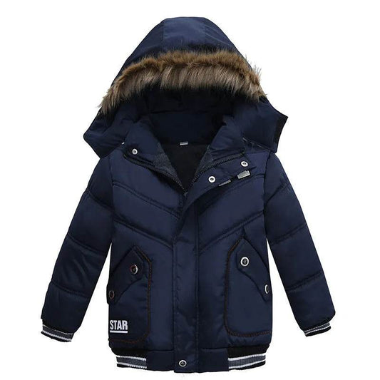 Small Medium-Sized Boys Cotton-Padded Fur Hoodie Winter Jackets for kids - Velora