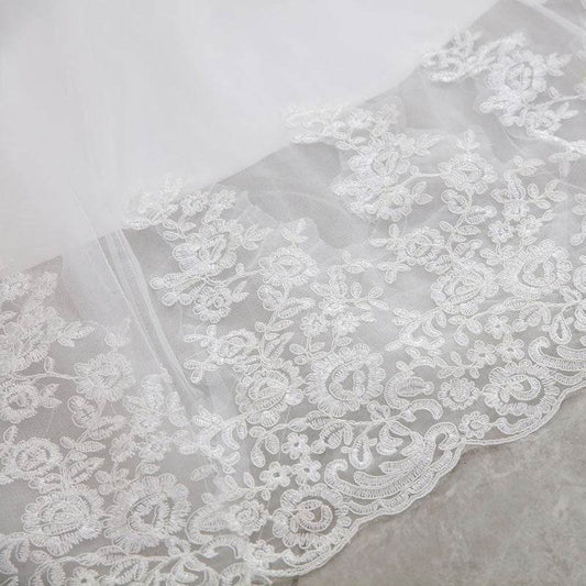 High Waist White Temperament Dream Lace Mid-waist Long Tail V-neck Wedding Dress - Velora