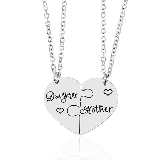 2 PCS mother Daughter Necklace gift idea Puzzle Necklace - Velora