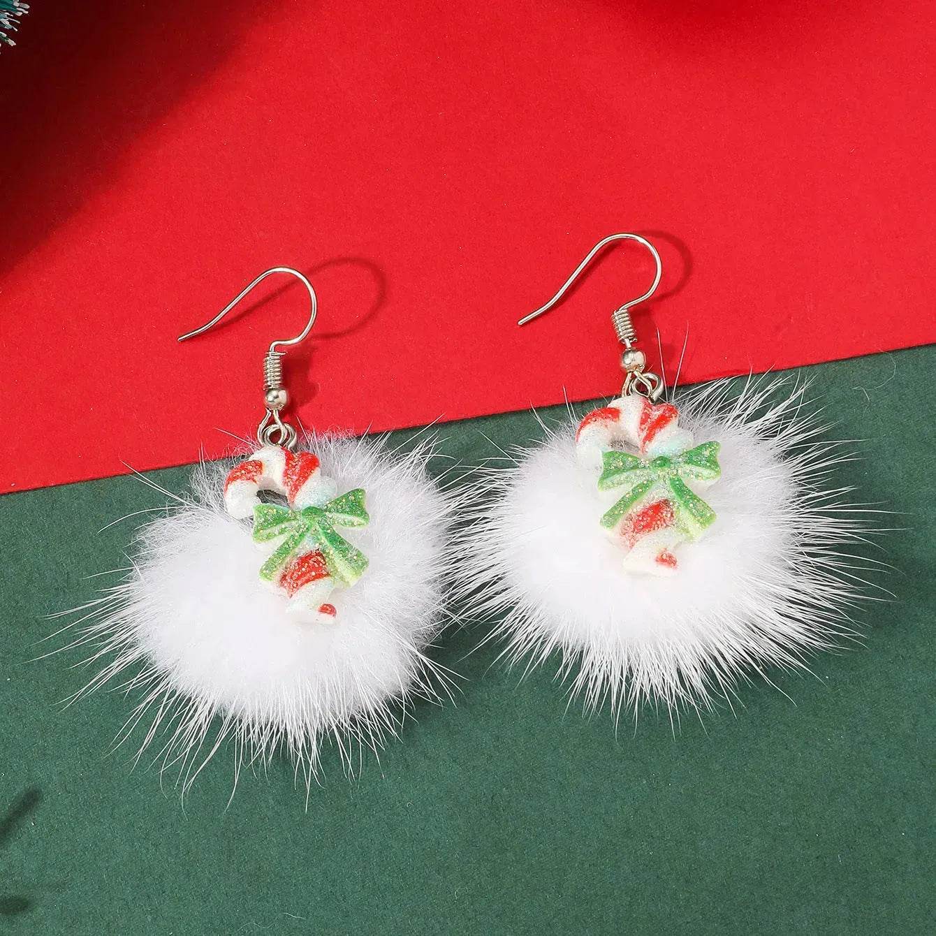 Winter Snowflake Hair Ball Earrings Ins Cute Christmas Elk Santa Claus Stock Element Earrings Women Jewelry - Velora